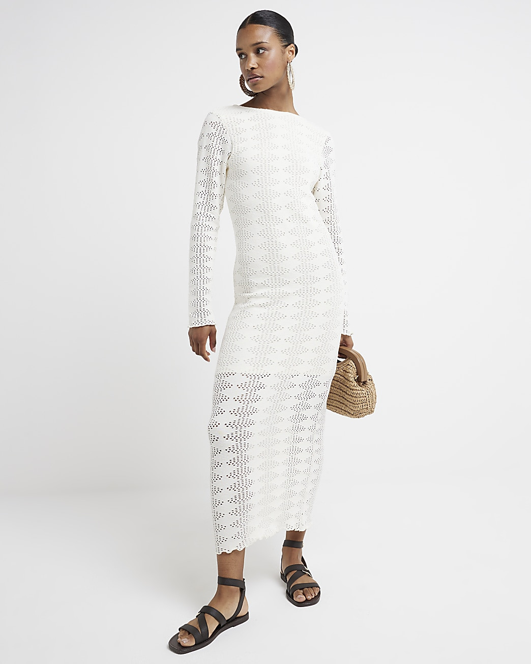 Cream Crochet Bodycon Maxi Dress | River Island (UK & IE)