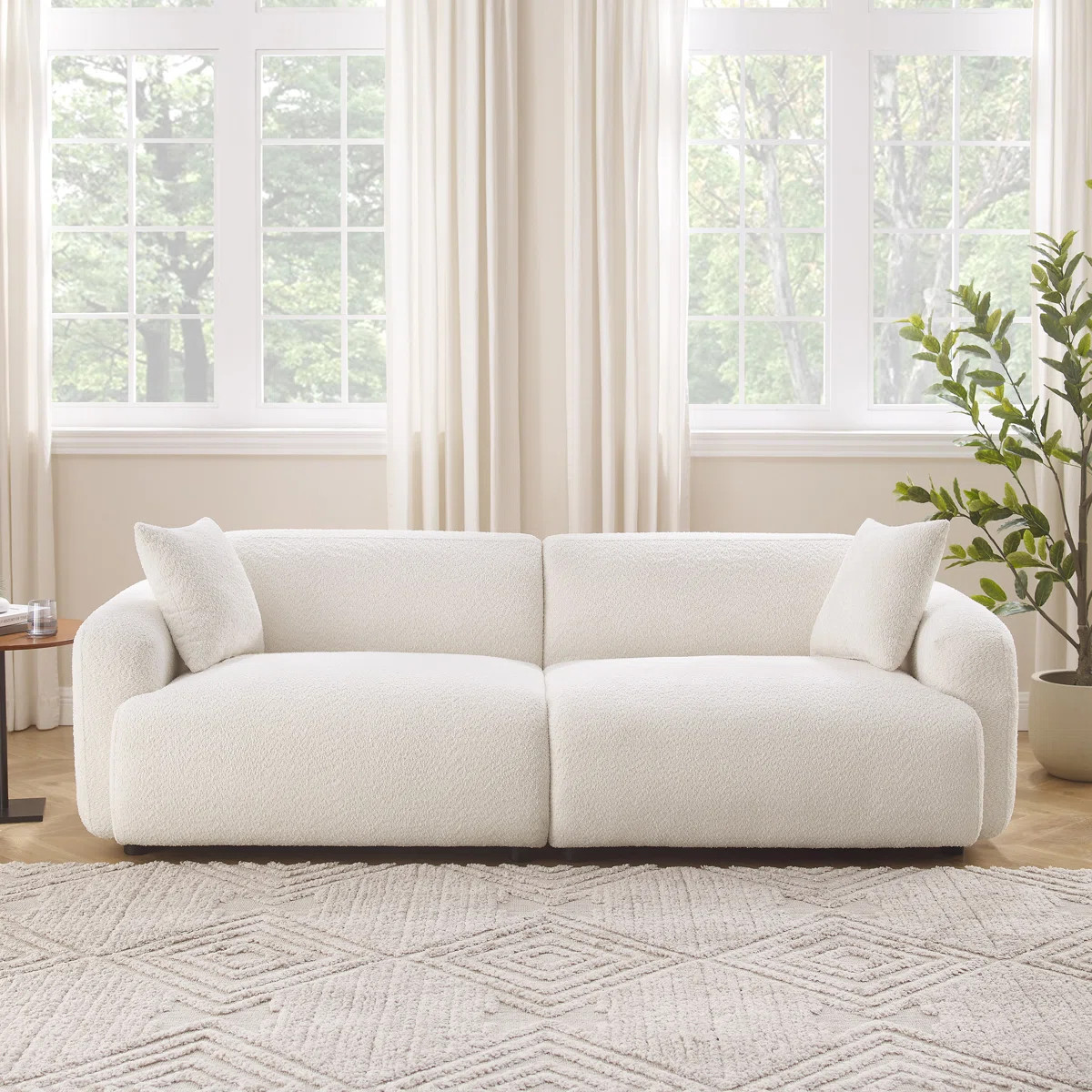 90 "Wide 3 Seat Upholstered Polyester Sofa with Throw Pillows Available in Living Room Apartment | Wayfair North America