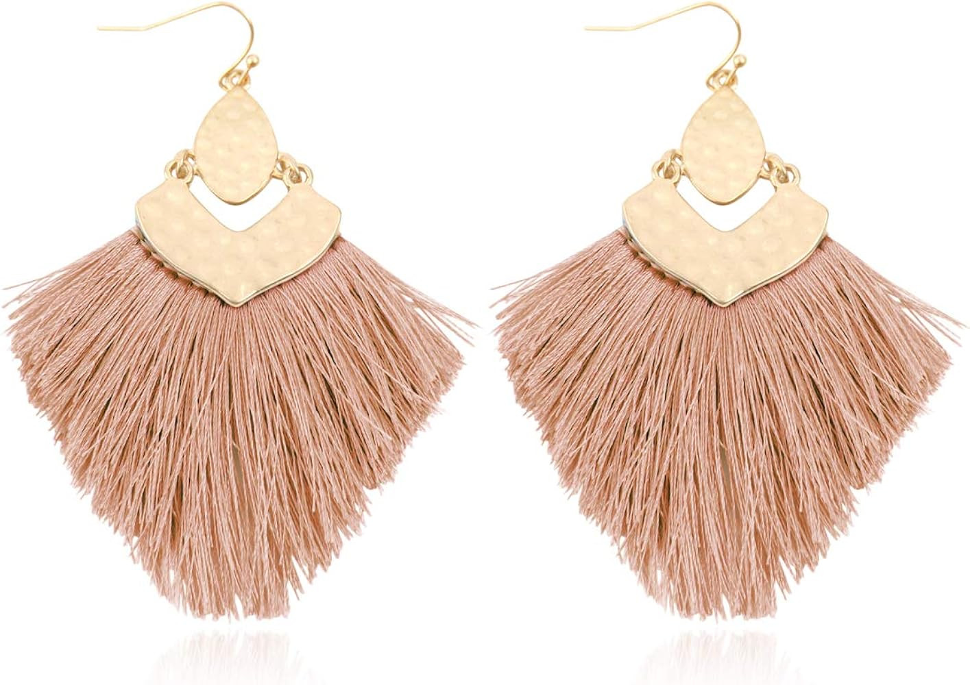 Bohemian Thread Tassel Drop Earrings - Geometric Petal Fan Fringe Feather Statement Chandelier Du... | Amazon (US)