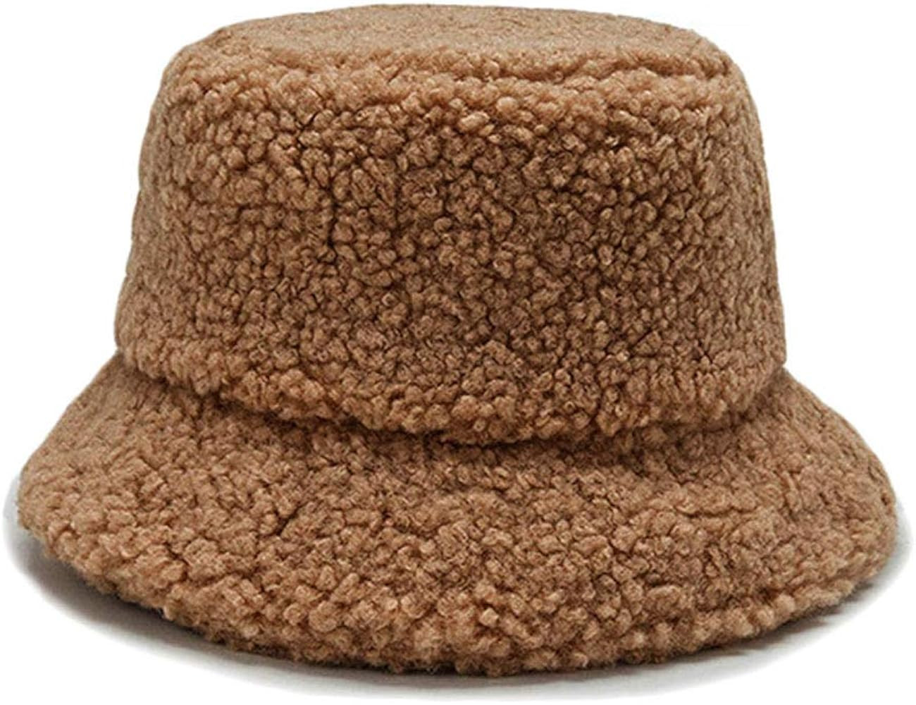 Newfancy Women Girls Winter Bucket Hat Curly Faux Fur Shearling Lambskin Fisherman Cap Warm Hat | Amazon (US)