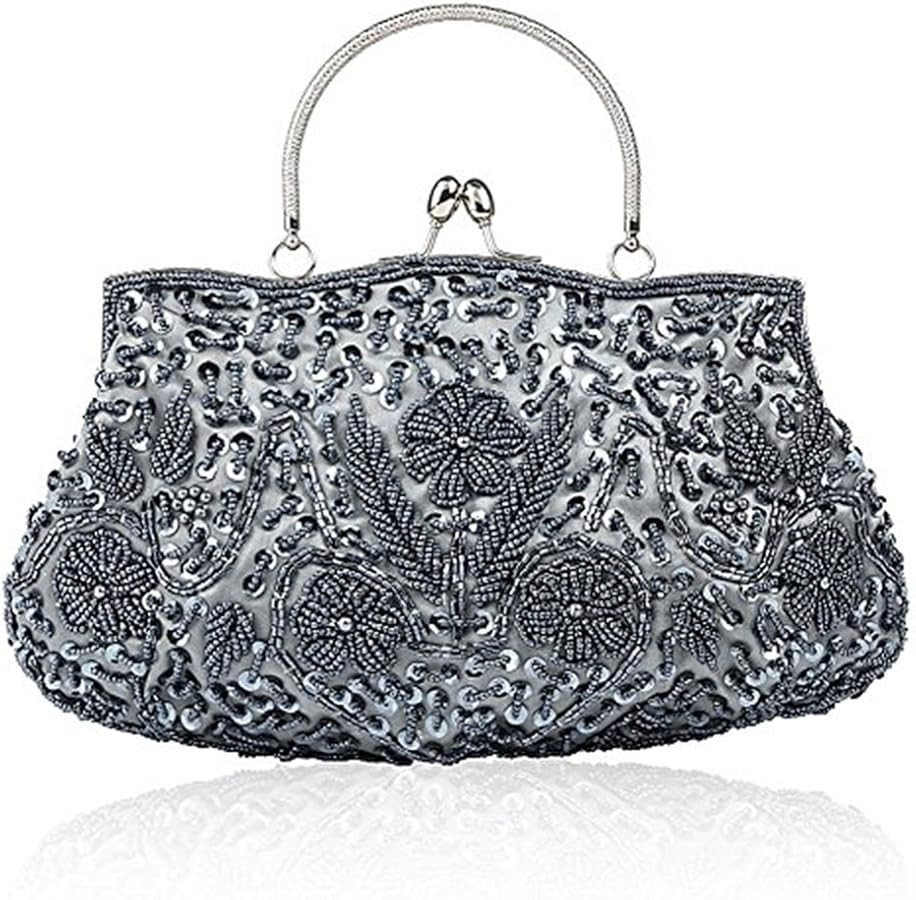 EROUGE Beaded Sequin Design Flower Evening Purse Large Clutch Bag | Amazon (US)