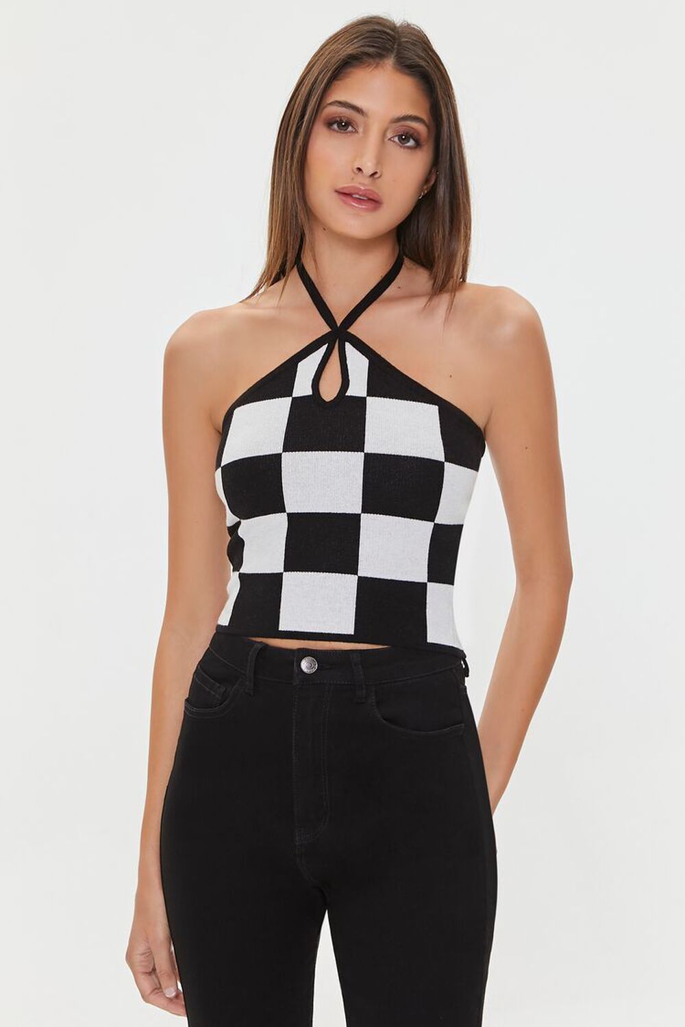 Checkered Sweater-Knit Halter Top | Forever 21 (US)