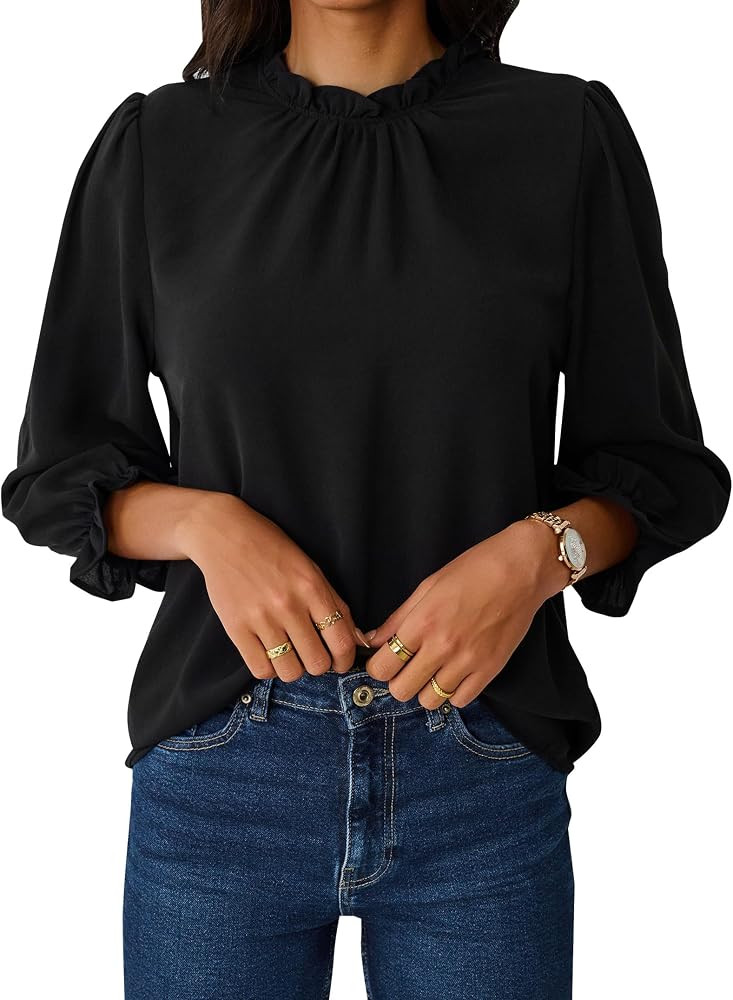 Avanova Women Polka Dot Long Sleeve Blouse Shirts Work Mock Neck Ruffle Top | Amazon (US)