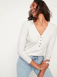 Fitted Long-Sleeve Rib-Knit Henley Top for Women | Old Navy (US)