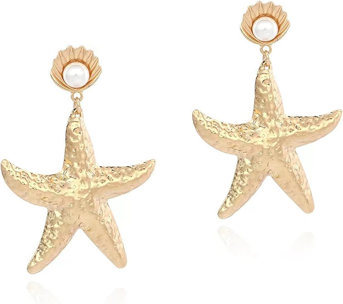 Starfish Dorp Dangle Earrings for Women Sea Shell Pearl Earrings Statement Earrings Scallop Beach... | Amazon (US)