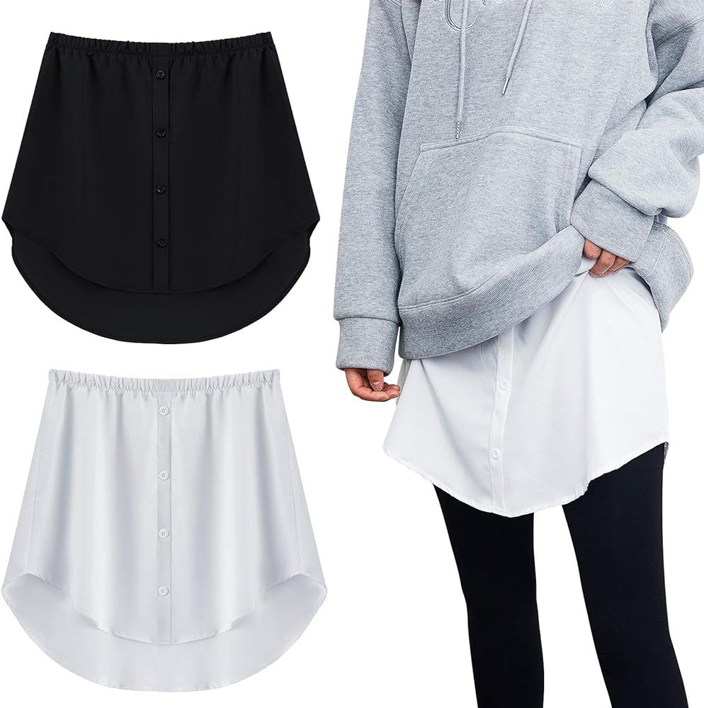 2 Pcs Shirt Extender for Women Adjustable Layering Fake Top Lower Sweep Shirt Half Length Skirt | Amazon (US)