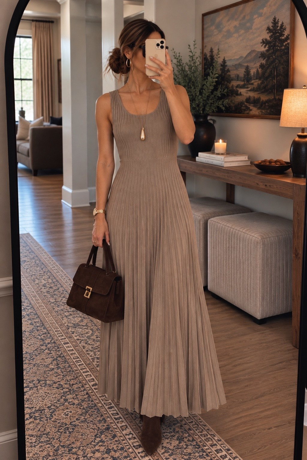 This Abercrombie dress 😍 The pleating makes it look SO much more expensive, and I love the taupe paired with rich chocolate brown. Add the long wool coat and this is the prettiest elevated fall outfit. 🤎🍂 #AbercrombieFinds #FallDress #FallStyle #NeutralOutfit #LTKFall

#LTKSaleAlert #LTKSeasonal #LTKootd
