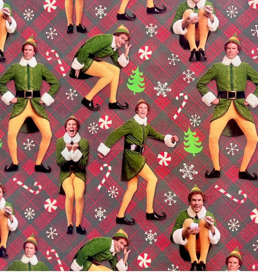 Christmas Elf Wrapping Paper - Funny Christmas Movie Novelty Gift Wrap - Large Roll 75 Sq Ft Prin... | Amazon (US)