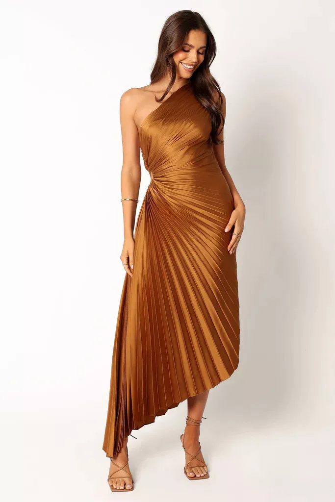 Naira Pleated Maxi Dress - Sunset Orange