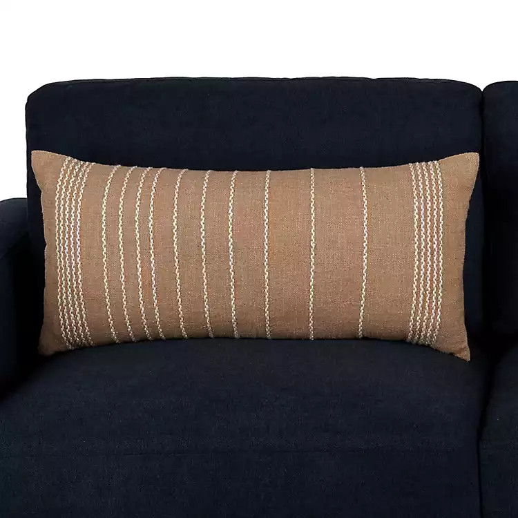 New! Taupe Linen Lines Lumbar Pillow | Kirklands
