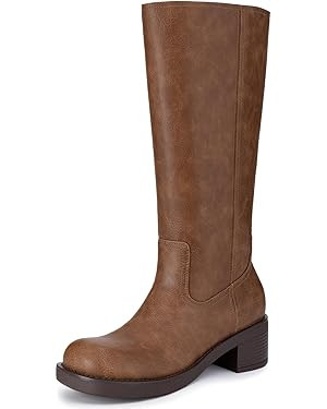 Athlefit Women's Knee High Boots Square Toe Chunky Block Riding Tall Boots for Women Low Heel | Amazon (US)