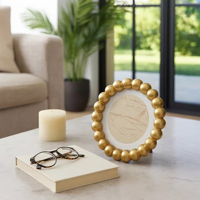 Decorative Picture Frame With Beaded Design - Stylish Photo Frame Display For Wall Decor Entryway Accent - 7", Gold | Wayfair North America