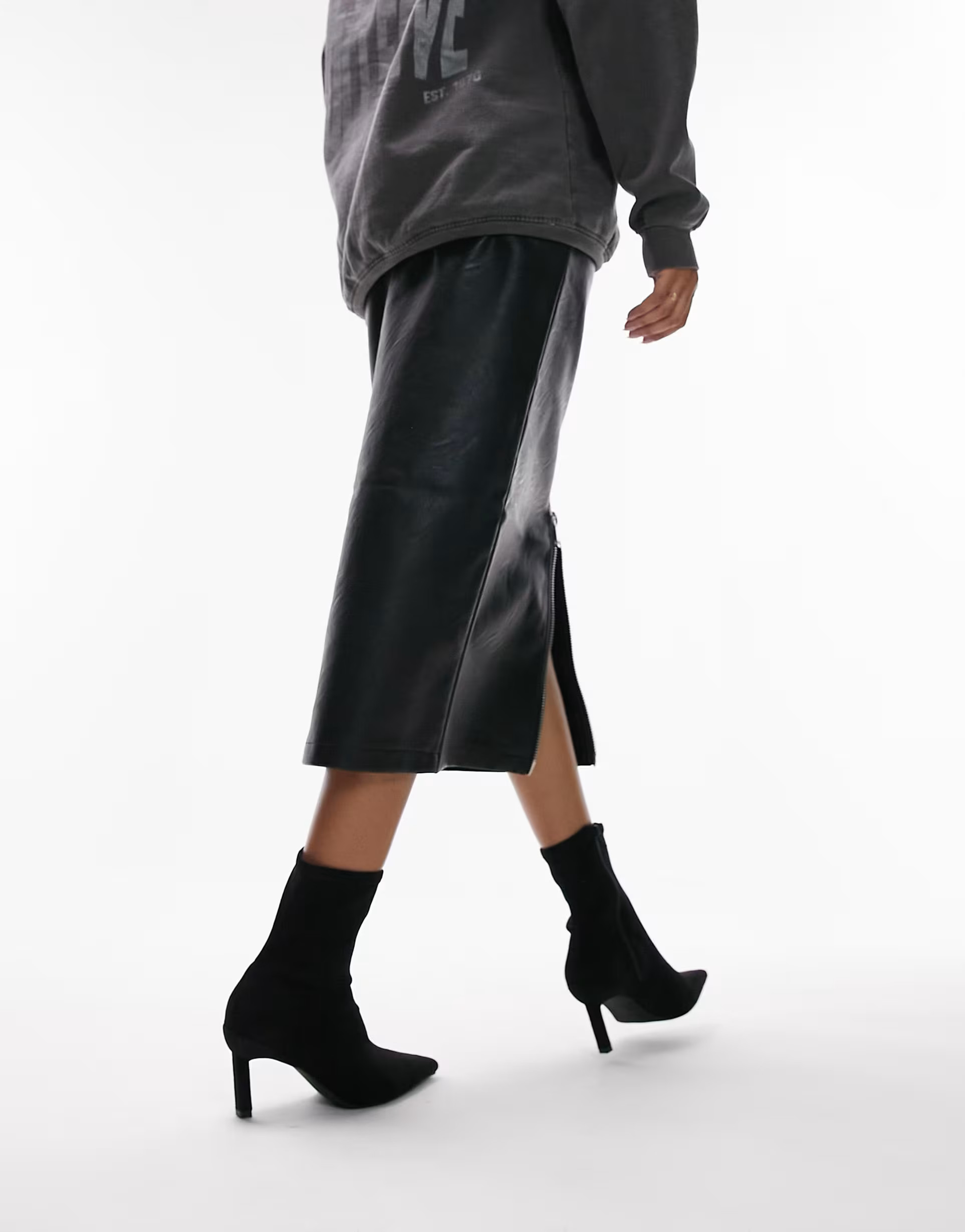 Topshop Olive pointed heeled sock boot in black | ASOS (Global)