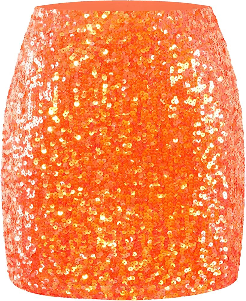 MANER Women's Sequin Skirt Sparkle Stretchy Bodycon Mini Skirts Night Out Party | Amazon (US)