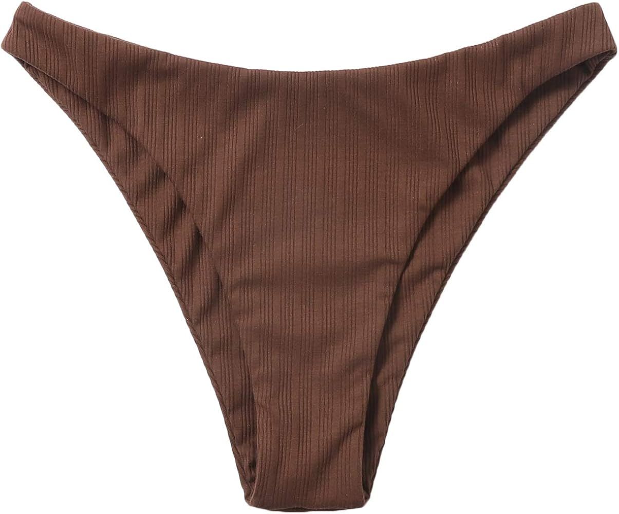 Verdusa Women's Elastic Waist Rib Swimsuit Bikini Bottoms Panty | Amazon (US)