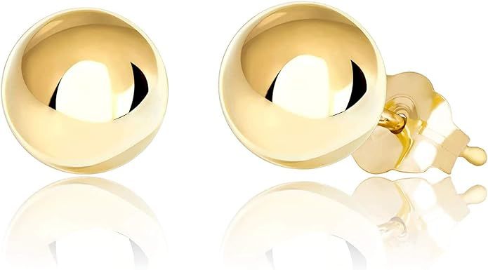 14K Yellow Gold Polished Ball Stud Earrings 3MM - 8MM, Gold Ball Earrings for Women, 14K Gold Ear... | Amazon (US)