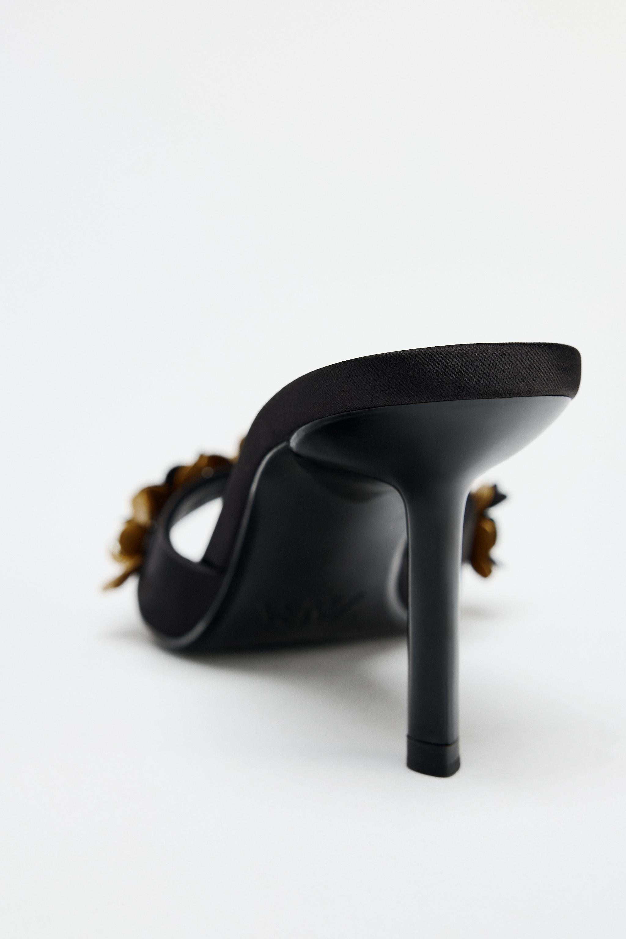 SATIN-EFFECT FLOWER HEELED SANDALS | Zara UK
