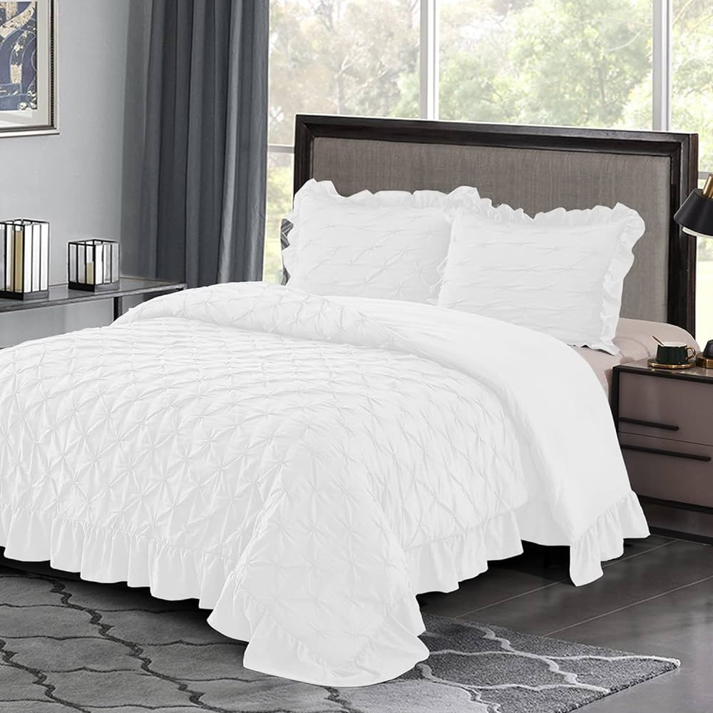 HIG Shabby Chic Comforter Set Queen White Lace Ruffled - Pintuck Pinch Pleat Design - Super Soft ... | Amazon (CA)
