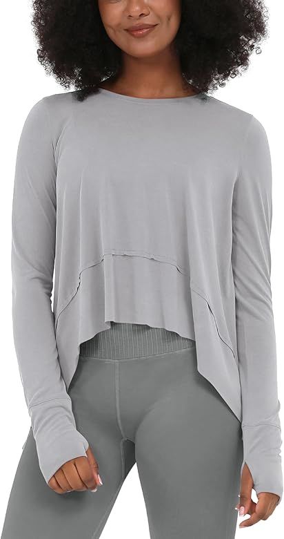 ODODOS Long Sleeve Tee for Women with Thumb Hole Athletic Gym Workout Crop Tops Yoga Shirts | Amazon (US)