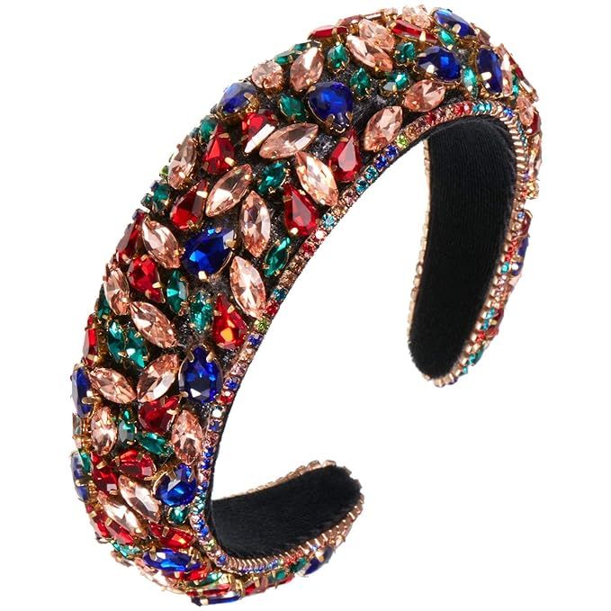 Velvet Padded Crystal Rhinestone Headband Crystal Embellished Hair Hoop Retro Jewelled Hairband H... | Amazon (US)