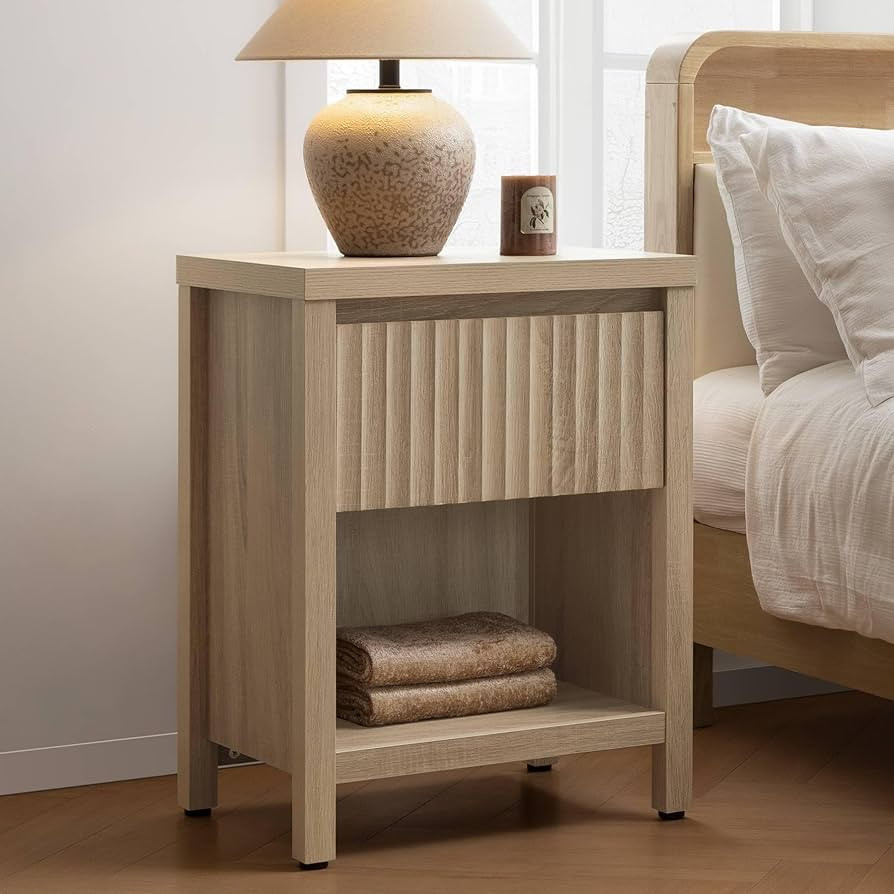 SICOTAS Fluted Night Stand Set of 2, Farmhouse Nightstands with Drawer, Boho Bedside Table with S... | Amazon (US)