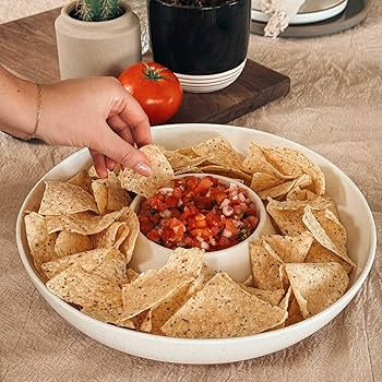 Mora Ceramic Chips and Dip Serving Tray: Large Divided Party Bowl Set for Chips & Salsa, Veggies ... | Amazon (US)