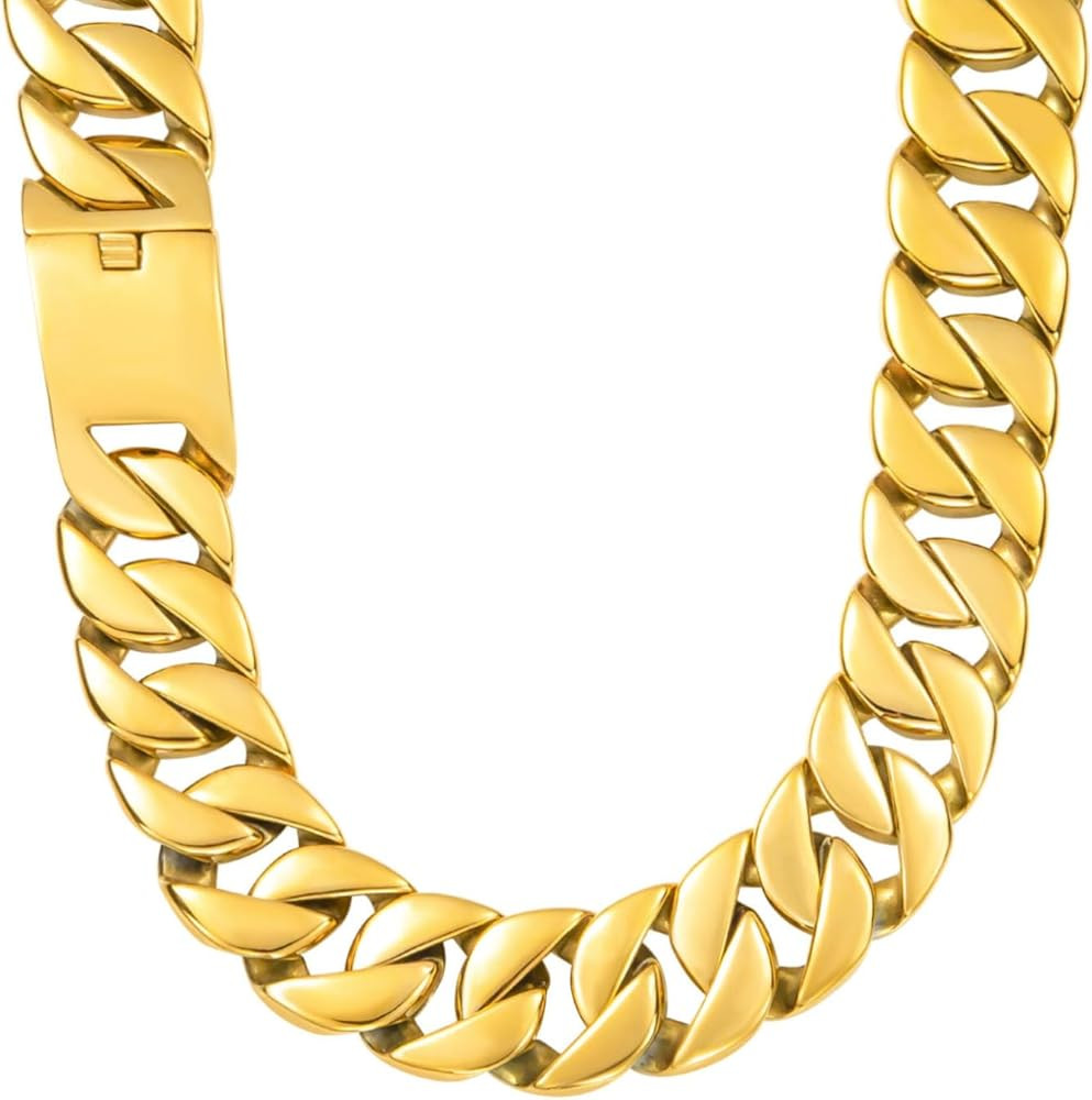 SDA Wide Chunky Gold Chain Necklace - Heavy and Waterproof 316L Surgical Steel with 18K Gold Plat... | Amazon (US)