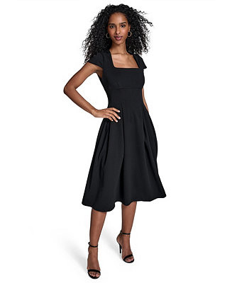 Women's Scuba Crepe Square-Neck Fit & Flair Dress | Macy's