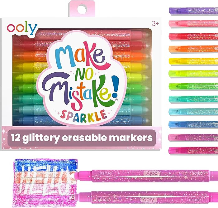 Ooly Make No Mistake Glittery Erasable Markers, 12 Stress and Mess Free Sparkle Markers You Can E... | Amazon (US)