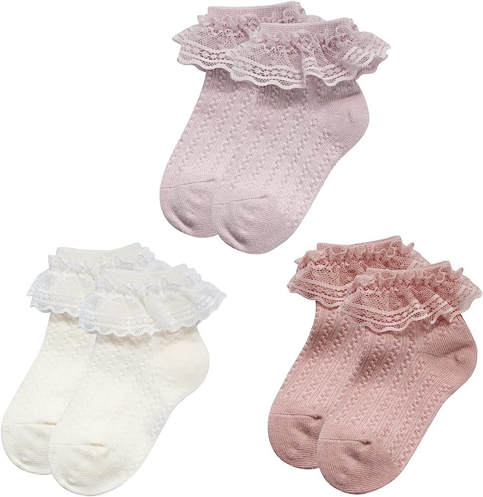 Durio Baby Girl Socks Frilly Ruffle Socks Cute Toddler Girl Sock Ruffle Socks for Toddler Girls Lace | Amazon (US)