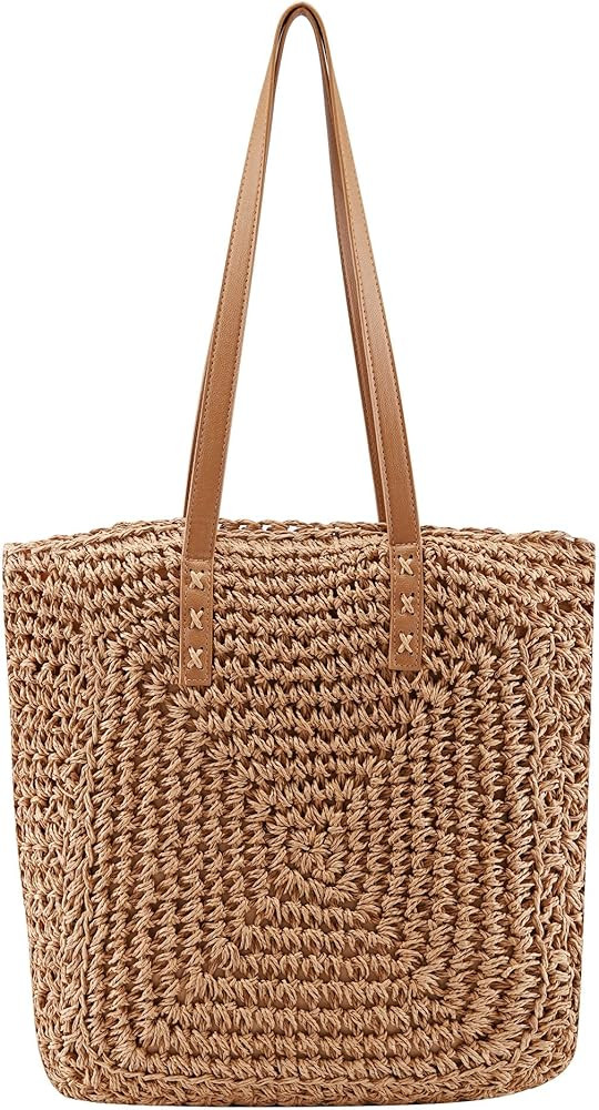 Ayliss Women Straw Shoulder Handbag Tote Shoulder Bag Summer Beach Woven Handmade Weaving Casual Bag | Amazon (US)