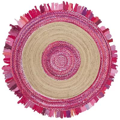 Safavieh Cape Cod Lowell 6 x 6 Jute Pink/Natural Round Indoor Border Bohemian/Eclectic Area Rug | Lowe's