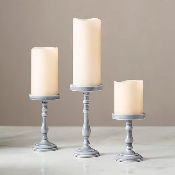 LampLust Grey Candle Holder Candle Stand, Set of 3 Candle Holders, Fits 3 Inch Pillar Candles, Ma... | Amazon (US)
