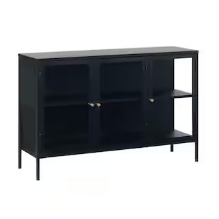 Nyhus Maile 52 in. W x 15.75 in. D x 33.5 in. H Steel 3-Section Sideboard Glass-Door Cabinet HD-4... | The Home Depot