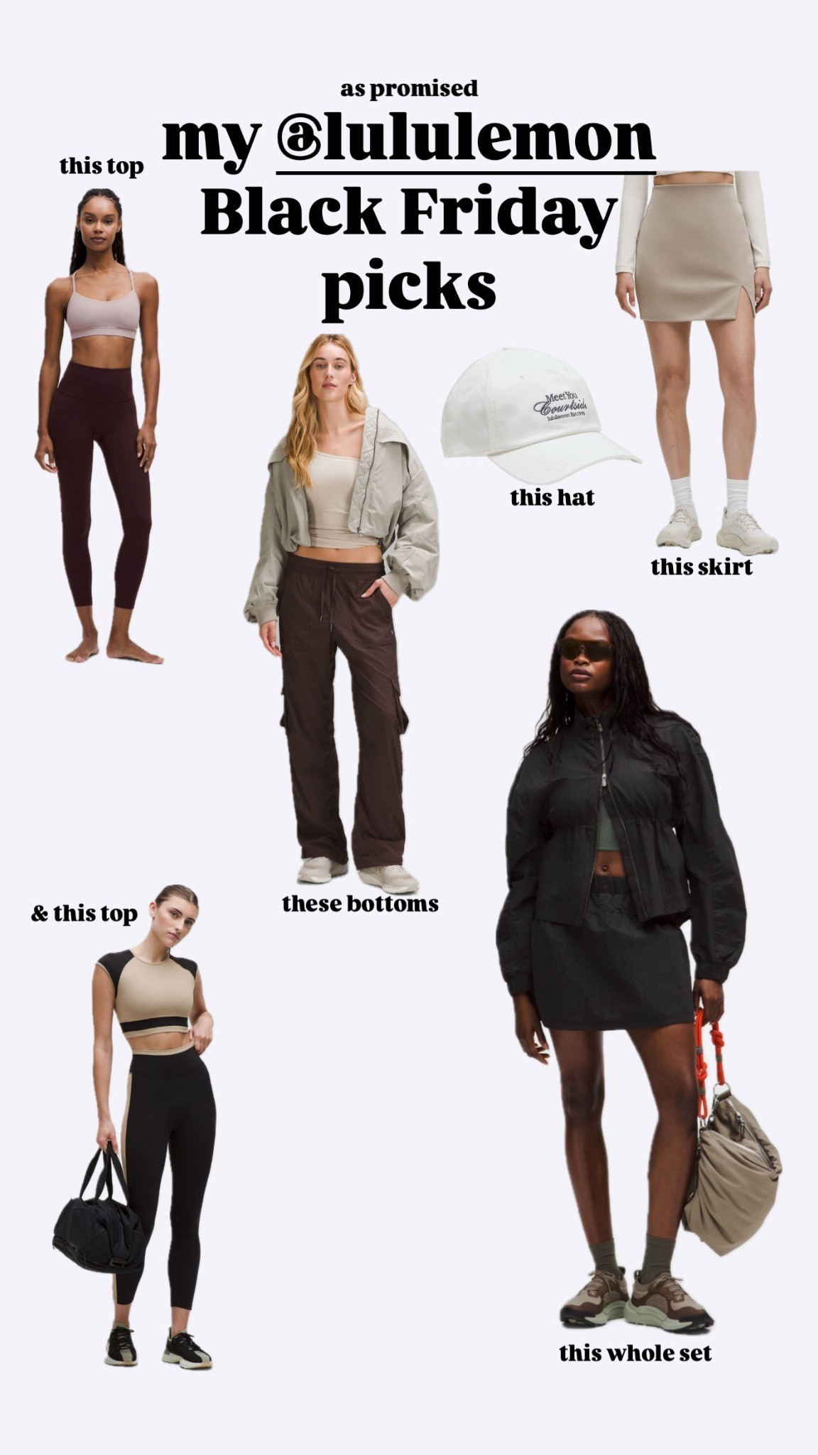 as promised here are my lululemon Black Friday picks 🤗 I actually already have all of these pieces (except the hat & the color block top) in my closet already & would def repurchase! I always feel most comfortable sharing what I already have or what I am genuinely wanting & planning to purchase myself 🤗 I am a size 4/small in their tops & a size 6/8/medium in bottoms depending if I want a little bit looser fit: like I would do a 6 in the align leggings but an 8 in the studio dance pants 😊 happy shopping & thank you always for using my links!! if you want any of these pieces / color ways don't wait bc lulu often sells out & doesn't restock the most wanted!!! 

#LTKGiftGuide #LTKCyberWeek #LTKSaleAlert