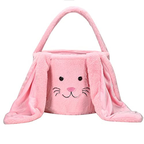 E-FirstFeeling Plush Easter Bunny Basket, Easter Egg Hunt Basket with Plush Ears, Bunny Bucket Tote for Candy Party Favors Holiday Decorations (Plush-Pink) | Amazon (US)