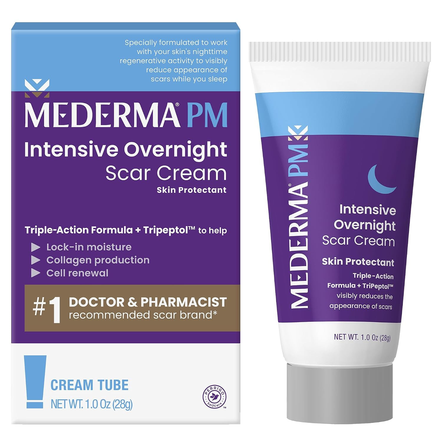 Mederma PM Intensive Overnight Scar Cream, Works with Skin's Nighttime Regenerative Activity, Clinically Shown to Make Scars Smaller and Less Visible, 1.0 Oz (28g) | Amazon (US)