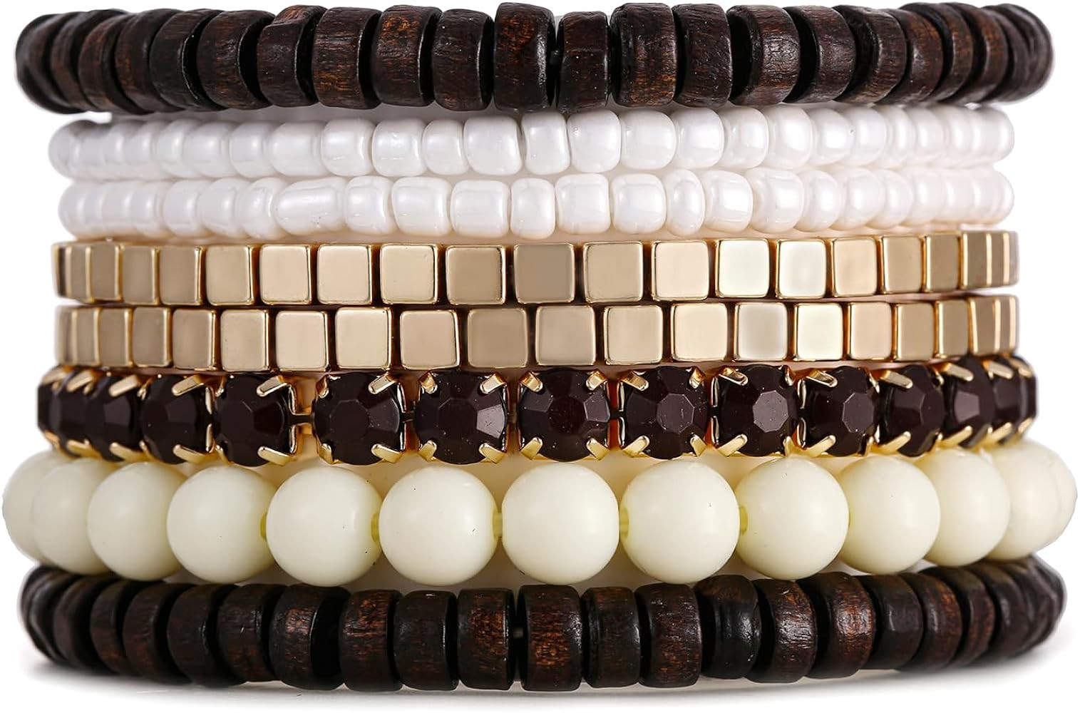 LUREME Bohemian Beads Cube Multi Strand Stretch Stackable Bangle Bracelet Set (bl003172) | Amazon (US)