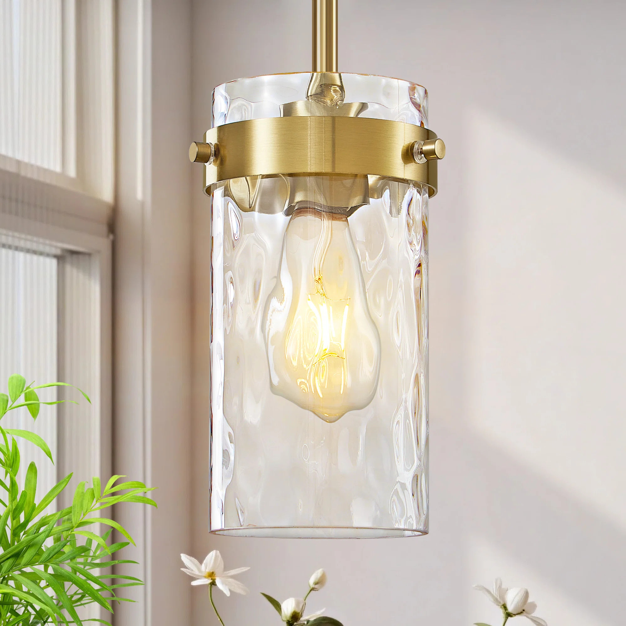 1 - Light Modern Hammered Glass Pendant Lighting With 5 Adjustable Height Rod And Tilting Ceiling Adapter Kitchen Island Pendant | Wayfair North America