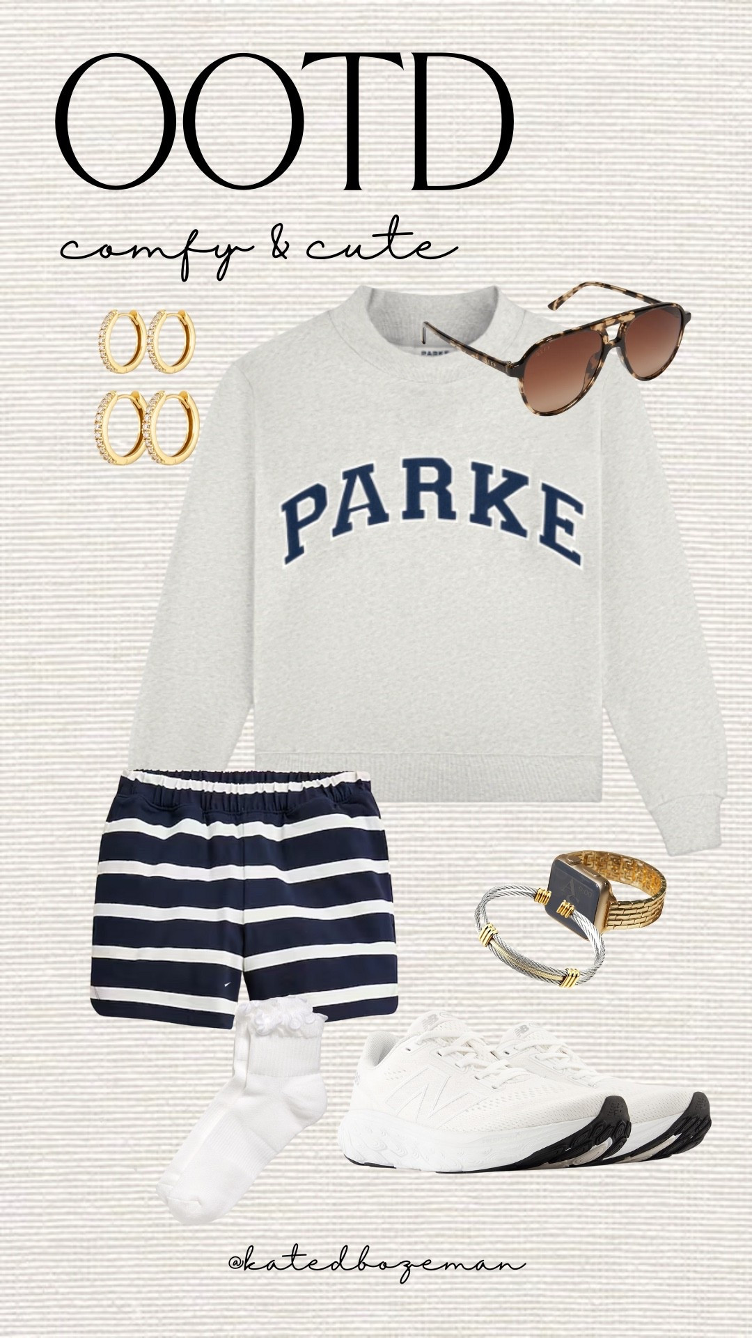 OOTD • comfy outfit • cute outfit • casual outfit • everyday style • preppy outfit • fall outfit • weekend outfit • outfit inspo • cozy chic • sporty casual • striped shorts • navy and white stripes • graphic sweatshirt • parke sweatshirt • neutral style • gold hoops • tortoise sunglasses • white sneakers • new balance sneakers • fall athleisure • comfy chic • easy outfit • casual fashion • casual chic • laid back outfit • preppy chic • everyday essentials • vintage prep • thrifted style • nostalgic fall vibes • sustainable fashion • autumn neutrals • fall layering • coffee run outfit • clean girl aesthetic • coastal casual • sporty preppy look.

#LTKSeasonal #LTKActive #LTKMidsize