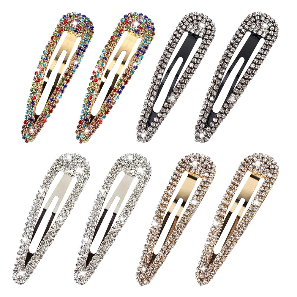 8PCS Rhinestone Hair Clips, Water Drop Crystal Hair Barrettes, Bling Metal Snap Duckbill Hairpins... | Amazon (US)
