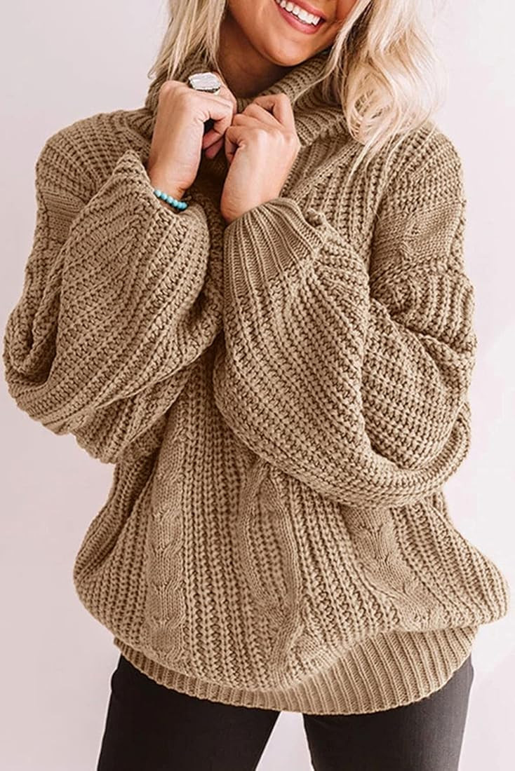 ZESICA Women's Long Sleeve Turtleneck Chunky Knit Loose Oversized Sweater Pullover Jumper Tops | Amazon (US)