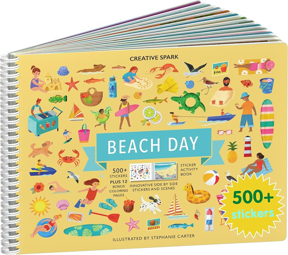 CUPKIN Sticker Book for Kids 2-4, 500+ Kids Stickers, Beach Day 12 Coloring Pages 12 Side by Side... | Amazon (US)