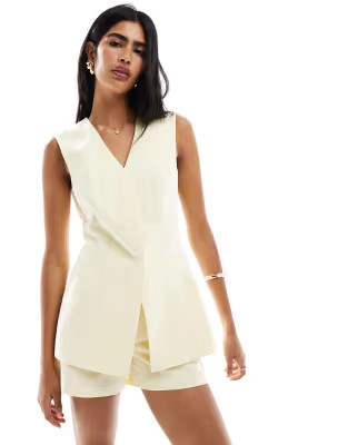 ASOS DESIGN linen blend tailored longline waistcoat in buttermilk | ASOS (Global)