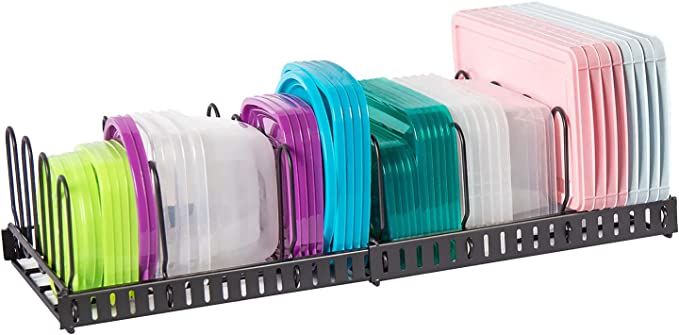 Expandable Food Container Lid Organizer,Large Capacity Adjustable 10 Dividers Detachable Lid Orga... | Amazon (US)