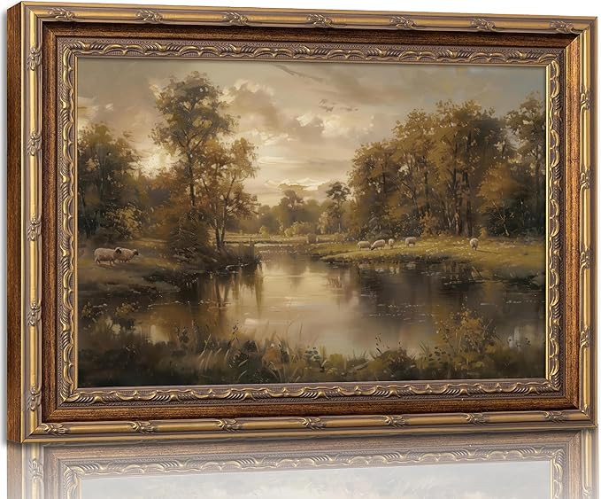 Vintage Gold Framed Landscape Wall Art Vintage River Painting Canvas Prints Landscape Wall Decor ... | Amazon (US)