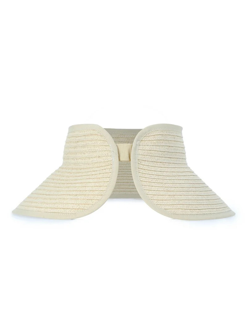 Time and Tru Women's Packable Straw Visor Hat, White | Walmart (US)