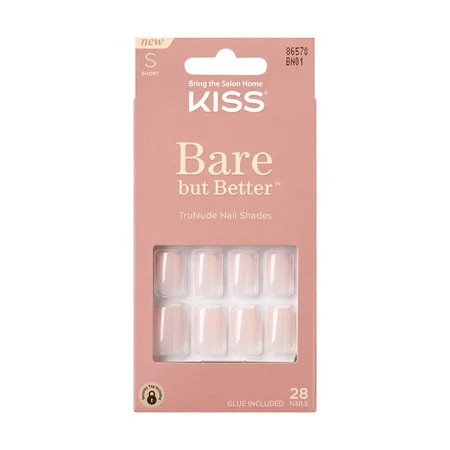 KISS Bare But Better Press On Nails Nudies Beige Short Squoval 28 Count | Walmart (US)