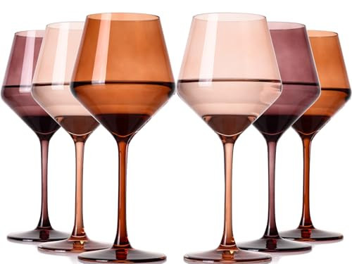 Venus Colored Wine Glasses Set of 6-17.5【Hand Blown】 Brown Wine Glasses with Tall Long Stems, Elegant Amber Melanin Colored Glassware - Unique Gifts for Wine Lovers-Wedding Gifts | Amazon (US)