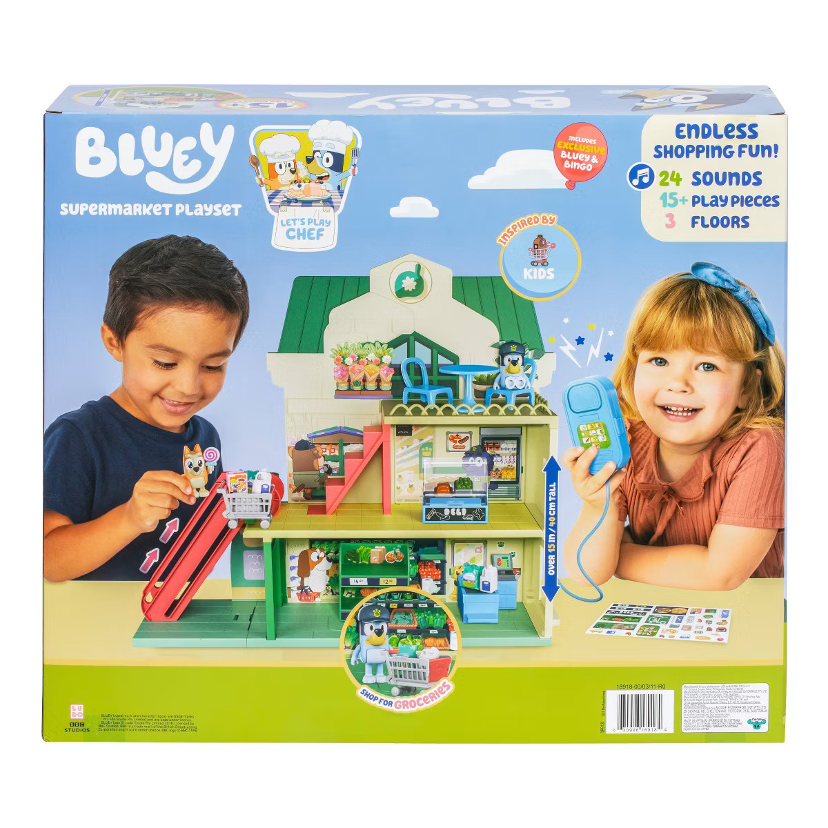 Bluey Let's Play Chef Supermarket Playset - 22pk: Includes Sound Effects, Stickers, and 2 Figures | Target